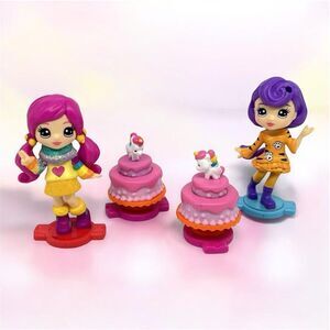 Party Popteenies Mini Figures Fashion Dolls w/ Cakes Lot of 2 Dolls Spin Master